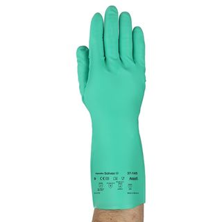 Guante de Nitrilo Sol-Vex, sin forro de 11 mil, 13 pul de largo, aprobado FDA para manejo de aliment