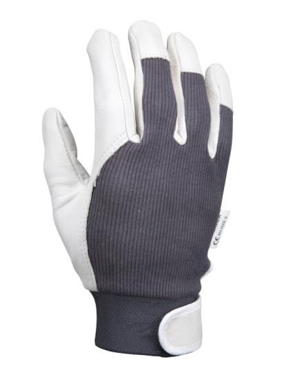 Guante Multi-Task tipo bateador palma de Piel de Cabra Color Blanco con Gris Talla 9