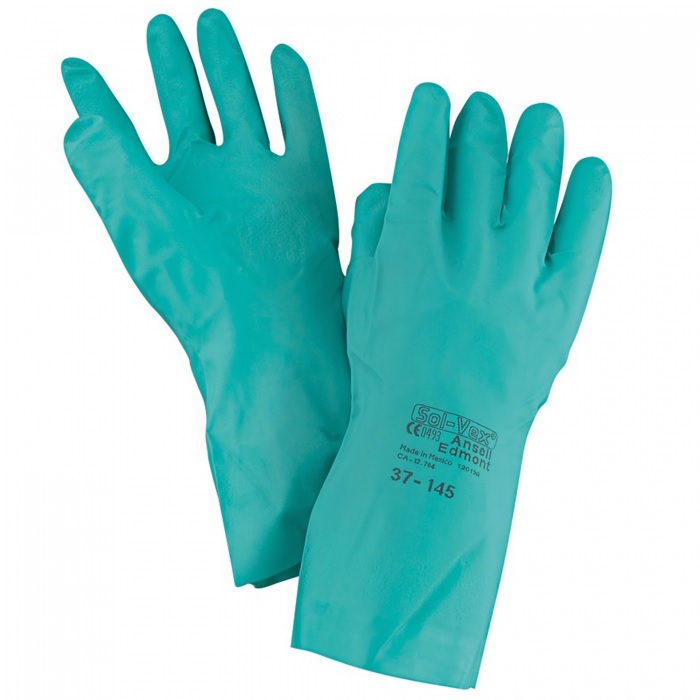 Guante de Nitrilo Sol-Vex, sin forro de 11 mil, 13 pul de largo, aprobado FDA para manejo de aliment